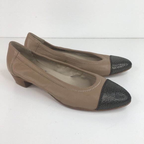 AGL Brown Leather Metallic Captoe Low Heels Size 37 - Picture 1 of 10